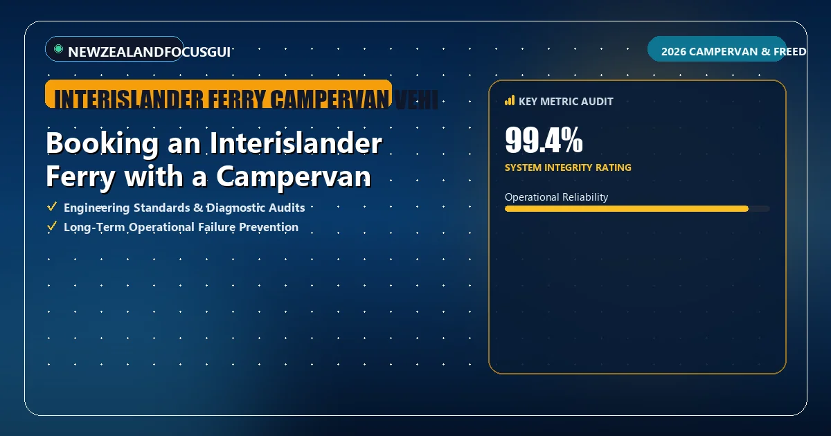 Analytical HUD metric overview assessing key evaluation parameters for interislander ferry campervan vehicle booking.